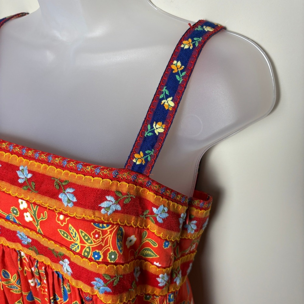 Tory Burch Dayton Orange Samba Batik Floral Tiered Summer Midi Dress Womens 8 - Picture 5 of 9